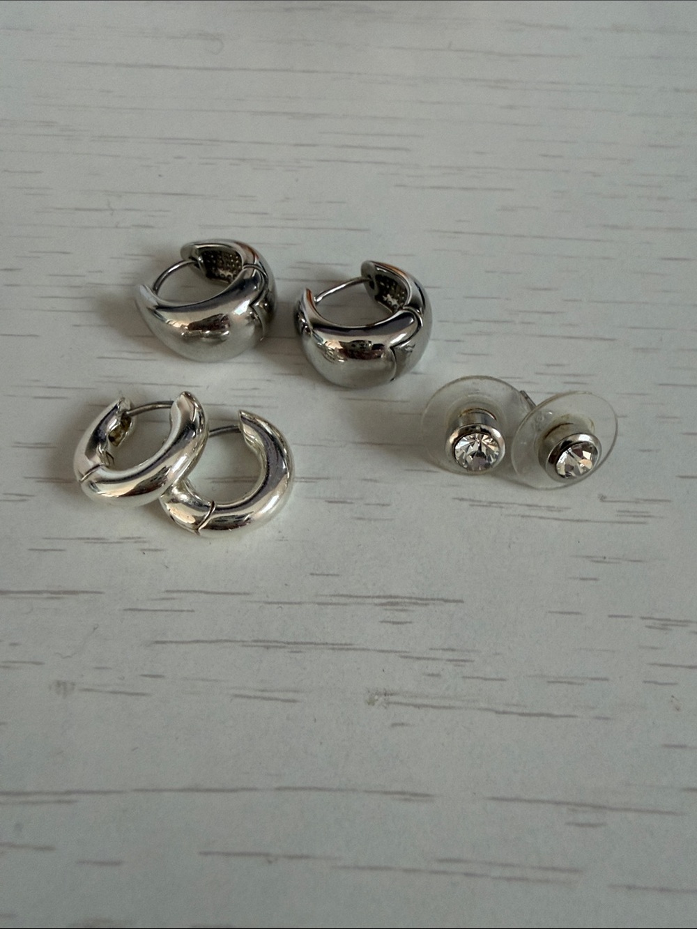 Silver Tone Hoop and Stud Earring Set - Women Jewelry